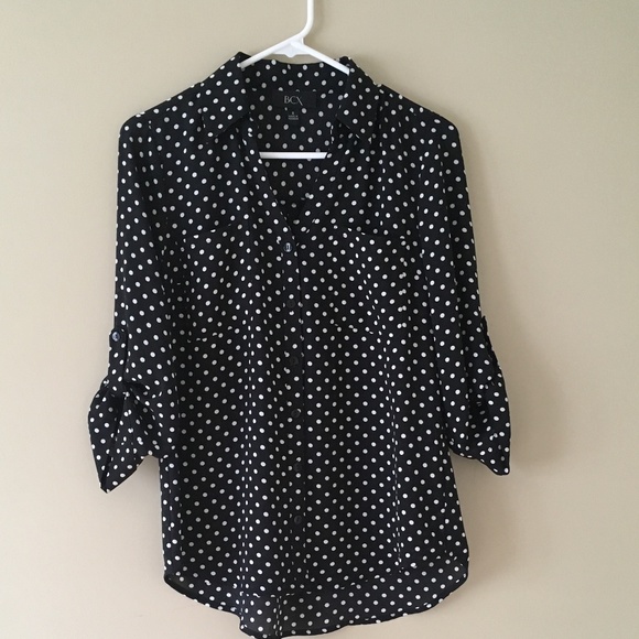 Polka Dot 3/4 Sleeve button front blouse - Picture 1 of 4